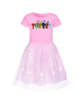 Sprunki Rhythm Box Girls' Star Dress, Rainbow Lace Hem Dress – Stylish Sprunki Kids Clothing