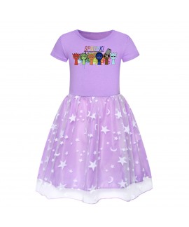 Sprunki Rhythm Box Girls' Star Dress, Rainbow Lace Hem Dress – Stylish Sprunki Kids Clothing