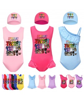 Sprunki Girls One-Piece Swimsuit & Swim Cap Set - Stylish Beachwear for Girls