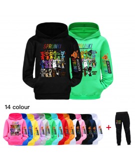 Sprunki Rhythm Box Pocket Hoodie Unisex Kids Long Sleeve Print Sports Set