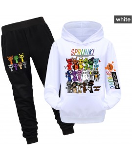 Sprunki Rhythm Box Pocket Hoodie Unisex Kids Long Sleeve Print Sports Set