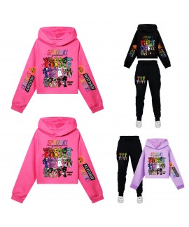 Sprunki Rhythm Box Girls Cropped Hoodie & Printed Sports Set – Stylish & Comfortable