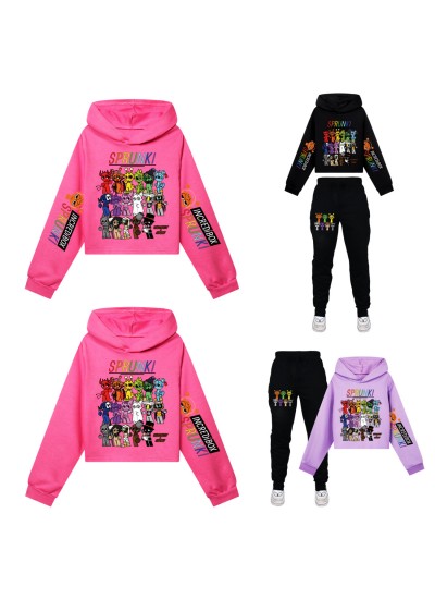 Sprunki Rhythm Box Girls Cropped Hoodie & Printed Sports Set – Stylish & Comfortable