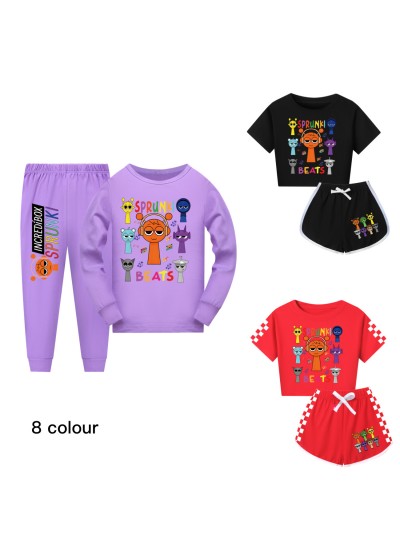 Sprunki Adult & Kids Matching Short Sleeve and Long Sleeve Pajama Set - Parent-Child Outfit