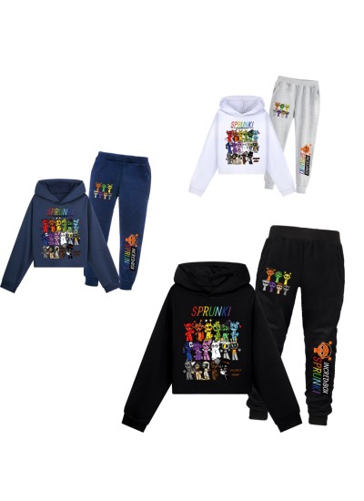 Sprunki Girls Short Hoodie & Printed Pants Set | Sporty Outfit | Sprunki Clothing