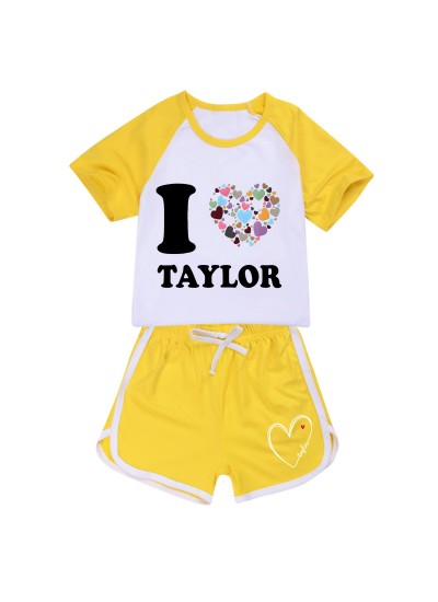 Taylor Swift Kids' I LOVE TAYLOR 100-170 Unisex Summer T-Shirt & Shorts Sports Set