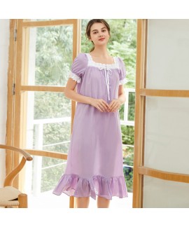 Plus - Size Loose Short - Sleeve Long Princess Court - style Nightgown for Women - Cotton, Nursing - friendly, for Home