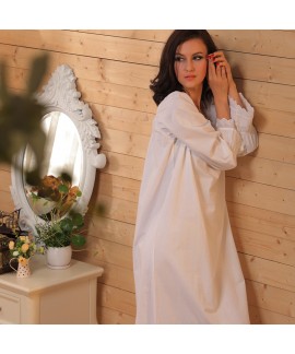 European Court - style Vintage Long Sleeve Princess Nightgown - Cotton, Lace Trim, for Women's Home Wear