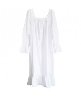 European Court - style Vintage Long Sleeve Princess Nightgown - Cotton, Lace Trim, for Women's Home Wear