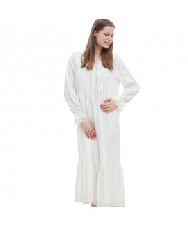 Vintage Court - style Long Sleeve Princess Nightgown for Women - Cotton, Loose Fit, Plus Size, for Homewear