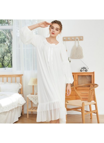 Women's Plus Size Loose Long Sleeve Mesh Princess Pajamas - Cute Bowknot Lace Nightgown