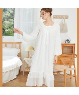 Women's Plus Size Loose Long Sleeve Mesh Princess Pajamas - Cute Bowknot Lace Nightgown