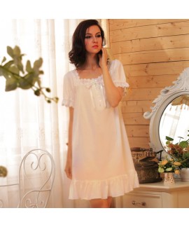 Plus - Size Luxury Vintage Court - style Short - Sleeve Short Princess Nightgown for Women - Cotton, Suitable for Multiple Scenes