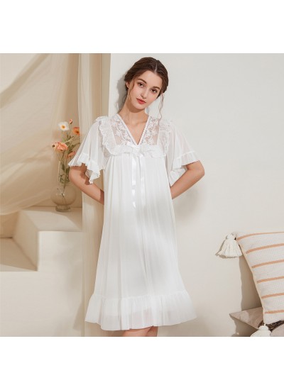 Princess - style Short Sleeve Nightgown for Women - New Summer Mesh and Bowknot Design, Suitable for Multiple Occasions