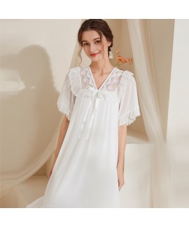 Princess - style Short Sleeve Nightgown for Women - New Summer Mesh and Bowknot Design, Suitable for Multiple Occasions