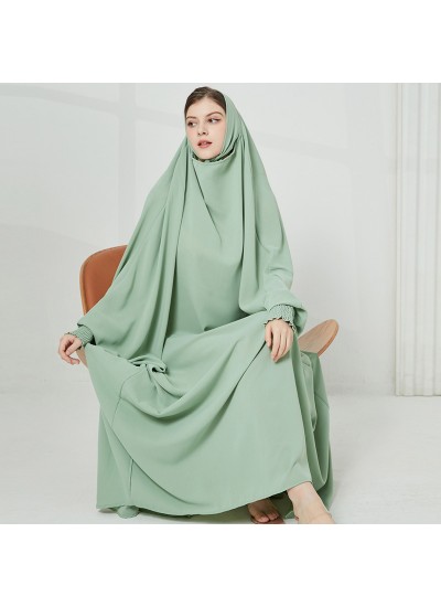 Solid - Color Hijab - Included Long Robe for Middle - East Muslim Women - Polyester, Loose and Comfortable