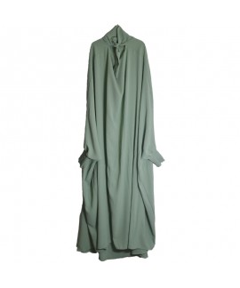 Solid - Color Hijab - Included Long Robe for Middle - East Muslim Women - Polyester, Loose and Comfortable