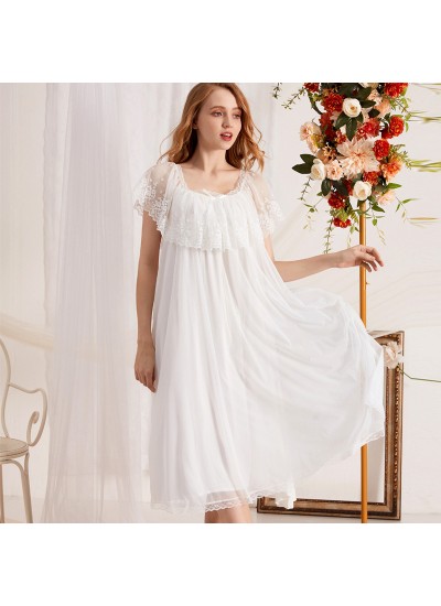 Women's Plus Size Loose Summer Princess Nightgown - Lace Trimmed Sleeveless Backless Pajama