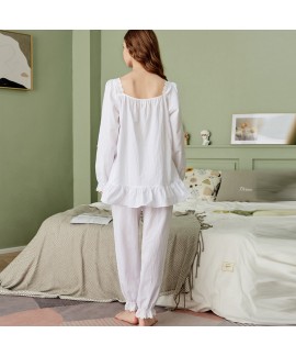 Cotton Princess Long-Sleeve Pajama Set – Elegant Victorian Sleepwear with Lace Trim