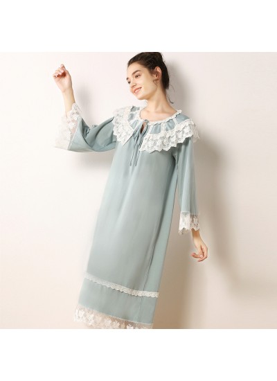 Cute Lace - Princess Style Long - Sleeve Knitted Cotton Nightgown for Women - Ideal for Multiple Scenes