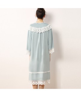 Cute Lace - Princess Style Long - Sleeve Knitted Cotton Nightgown for Women - Ideal for Multiple Scenes