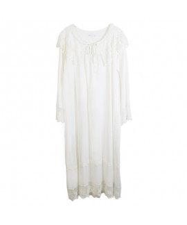 Cute Lace - Princess Style Long - Sleeve Knitted Cotton Nightgown for Women - Ideal for Multiple Scenes