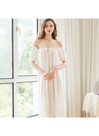 Plus Size Loose Short Sleeve Long Nightgown for Women-Cotton, Movie -style,Suitable for Multiple Scenes