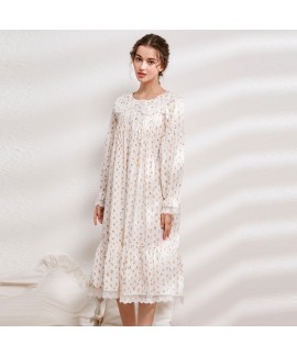 Women's Plus Size Loose European - American Court - style Long Sleeve Princess Cotton Nightgown with Floral Print