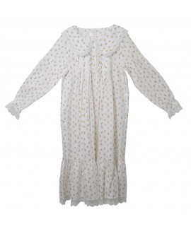 Women's Plus Size Loose European - American Court - style Long Sleeve Princess Cotton Nightgown with Floral Print