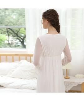 Court - style Vintage Princess Long Sleeve Long Nightgown for Women - Mesh, with Bra Pads, Suitable for Autumn