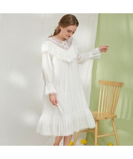 Women's Plus Size Loose Long Sleeve Lace Princess Cotton Nightgown - Pajamas for Big Girls