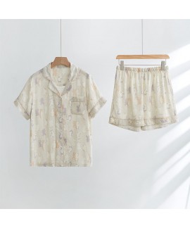 Bamboo Fiber Sleepwear Short Sleeve Shorts Bamboo Print Women's Summer Pajama Set