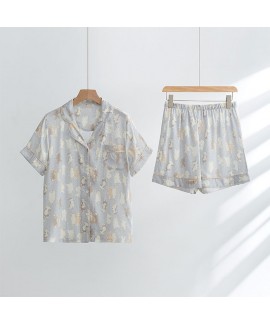 Bamboo Fiber Sleepwear Short Sleeve Shorts Bamboo Print Women's Summer Pajama Set