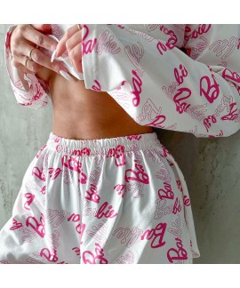 Spring And Autumn Comfortable And Soft Printed Long-sleeved Shorts Barbie Pajamas Two-piece Set Barbie Pyjamas Home Wear