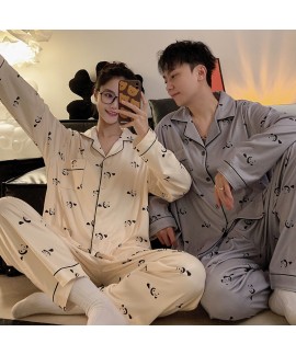 Pure Cotton Long Sleeves And Long Pants Panda Rabbit Cartoon Couple Pajamas Set