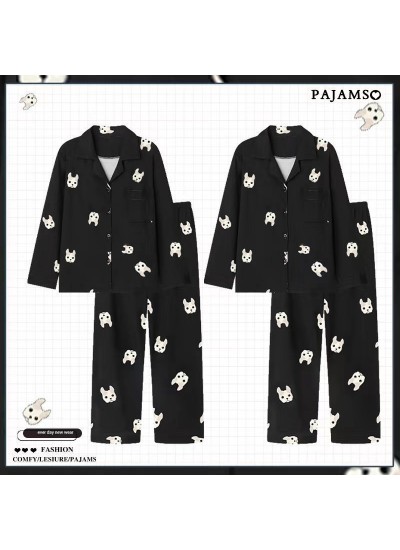 Pure Cotton Long Sleeve Trousers Puppy Bear Cartoon Couple Pajamas Set