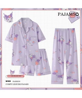 Hello kitty Summer Women's Short-sleeved Pajamas Three-piece Set Pure Cotton Cute Sanrio Home Clothes