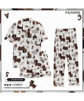 Bear, Puppy Summer Pure Cotton Ladies Cartoon Pajamas Three-piece Set