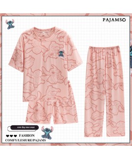 Rabbit,Crayon Shin-chan Cartoon Summer Cotton Ladies Pajamas Three-piece Set