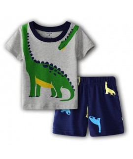 Cartoon Dinosaur Print Short Sleeve Pajamas Set Kids' Dinosaur Boys Summer Pajamas