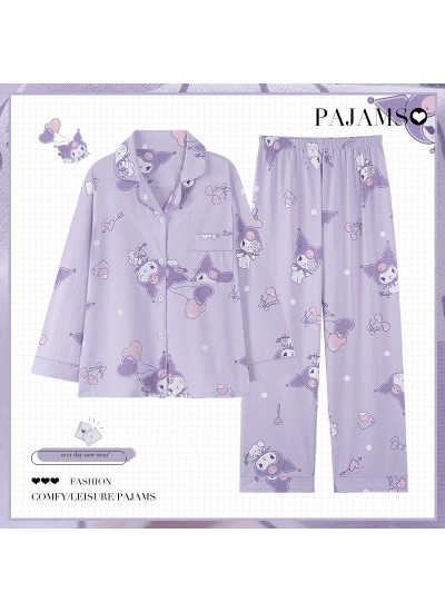 Spring and Autumn Pure Cotton kuromi Pochacco Pajamas Women's Long Sleeve Cute Cartoon Home Clothes Set