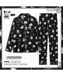Spring and Autumn Pure Cotton kuromi Pochacco Pajamas Women's Long Sleeve Cute Cartoon Home Clothes Set