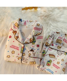 Teddy Bear Crayon Shin-chan Pochacco Pure Cotton Long-sleeved Cute Cartoon Women's Pajama Set