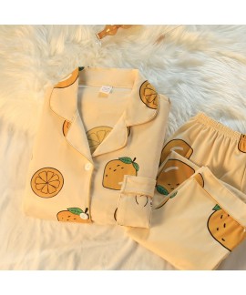 Fujiya,Lemon, Bear, Fart Peach Pure Cotton Long-sleeved Cute Cartoon Women's Pajama Set