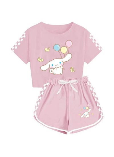 Cinnamoroll Kids' T-Shirt Shorts Pajamas Set Cinnamoroll And Balloon Print Tracksuit