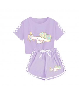 Boys' And Girls' Cinnamoroll T-Shirt Shorts Pajamas Set Cinnamoroll And Flowers Print Tracksuit