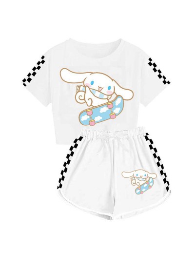 Boys' And Girls' Cinnamoroll T-Shirt Shorts Pajamas Set Cinnamoroll And Skateboard Print Tracksuit