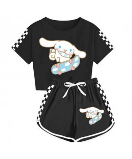 Boys' And Girls' Cinnamoroll T-Shirt Shorts Pajamas Set Cinnamoroll And Skateboard Print Tracksuit