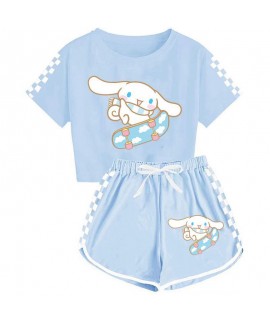 Boys' And Girls' Cinnamoroll T-Shirt Shorts Pajamas Set Cinnamoroll And Skateboard Print Tracksuit