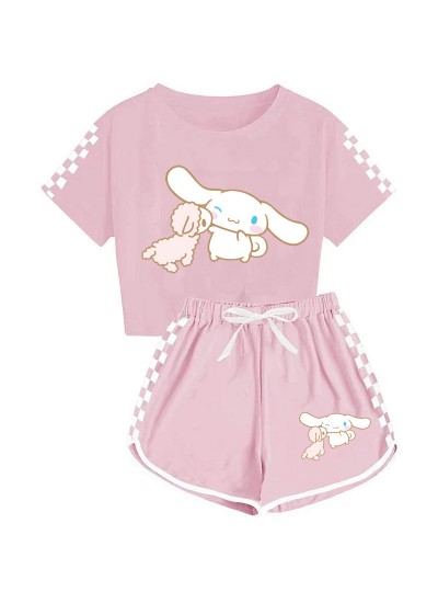 Kids' Cinnamoroll T-Shirt Shorts Pajamas Set Cinnamoroll And Sheep Print Tracksuit